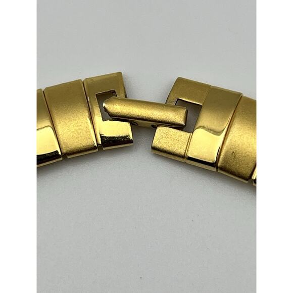 Gold Tone Choker Necklace 80s Egyptian Style Link Shiny Matte Collar Statement - Picture 3 of 8